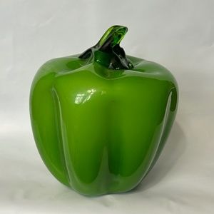 Murano Style Hand Blown Glass Green Pepper 4.5" Tall